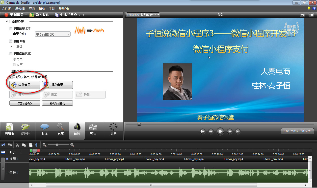 camtasia studio缩小声音